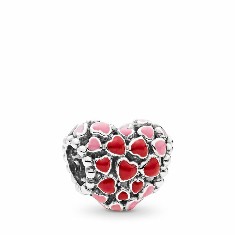 Pandora Red & Pink Hearts Charm Ireland - Sterling Silver/Enamel/Pink - 704391KAV